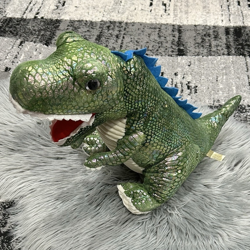 Hug Me‎ Sparkle Green T-Rex Dinosaur Plush 21" H Jumbo Stuffed EUC